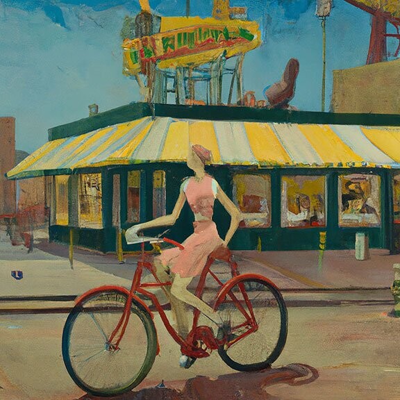 "Coney Island Bicycle" Reginald Marsh Style