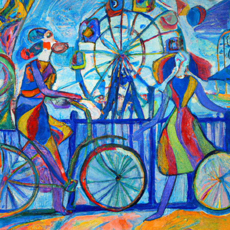 "Bicycling at the Wonder Wheel" Marc Chagall Style