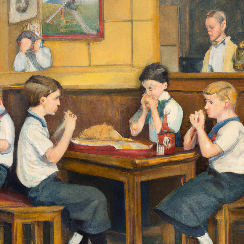 "Friday Fish & Chips" Norman Rockwell Style