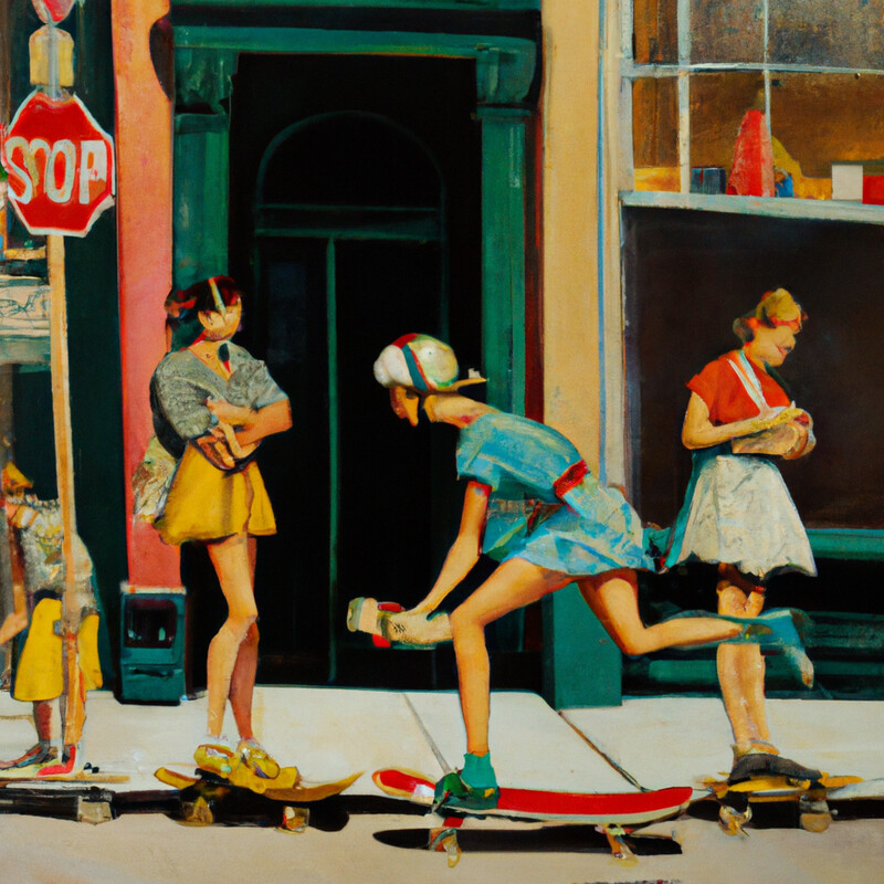 "NYC Skateboarders" Norman Rockwell Style