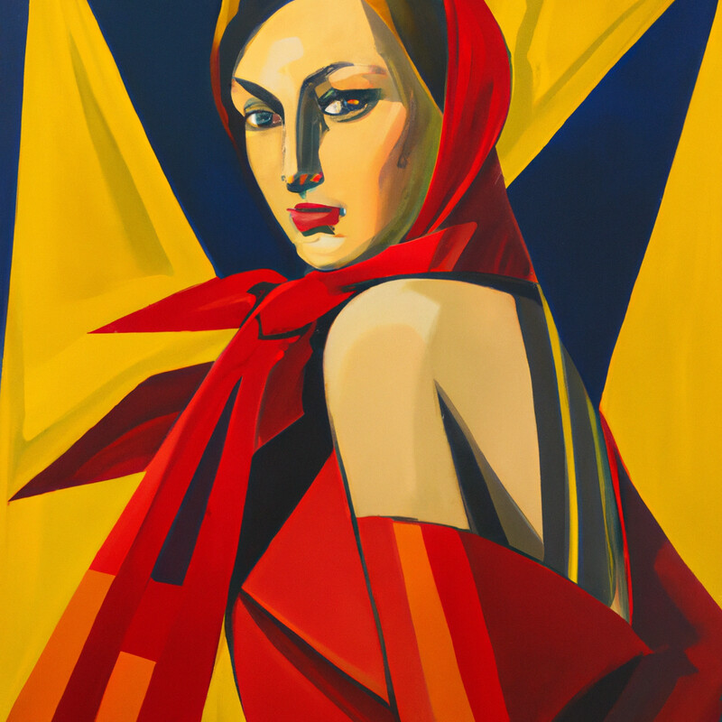 "The Red Scarf" Tamara de Lempicka Style