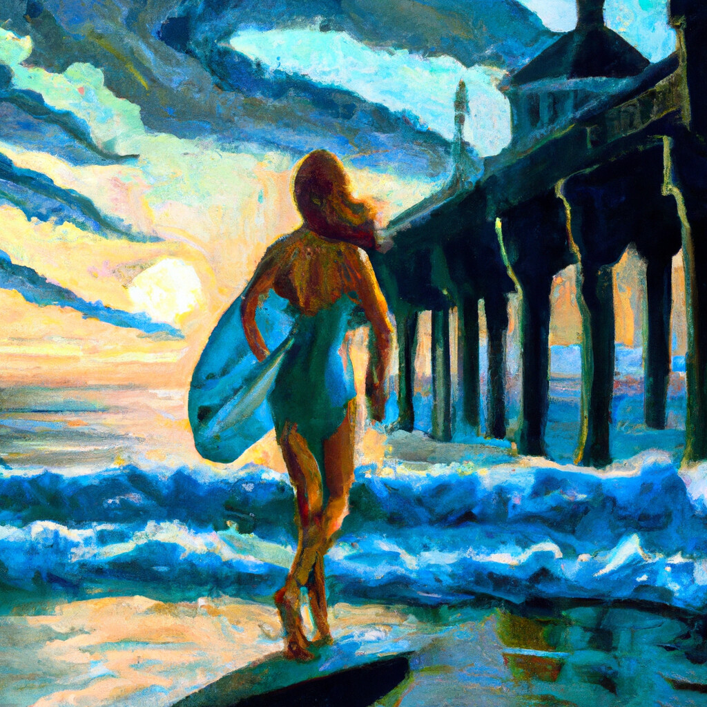 "Folly Beach Surfer" Tamara de Lempicka Style