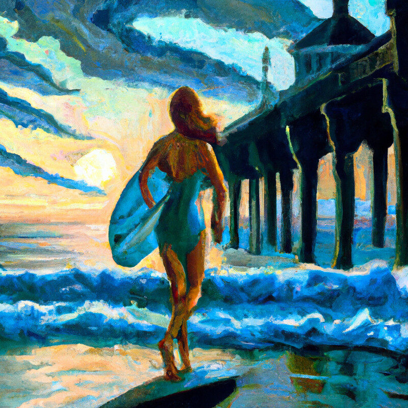 "Folly Beach Surfer" Tamara de Lempicka Style