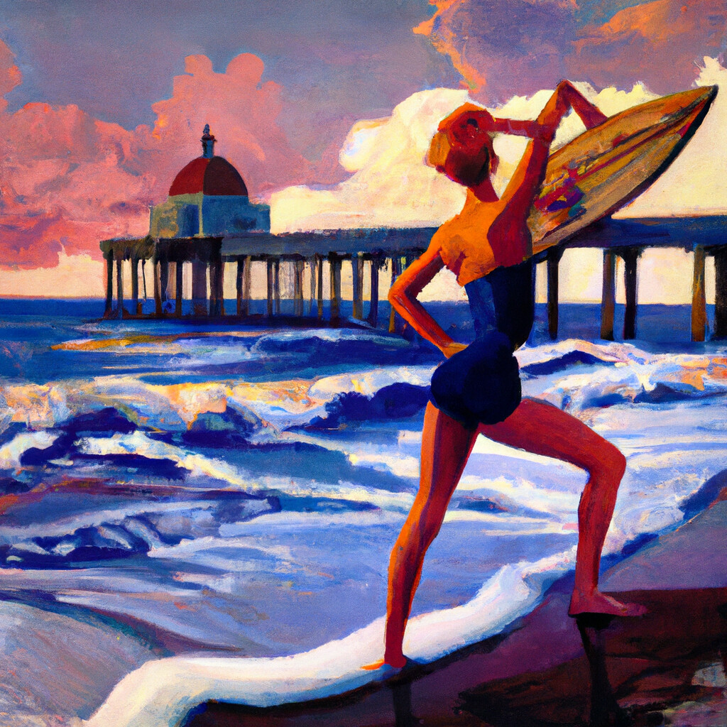 "Sunset Surfer" Tamara de Lempicka Style