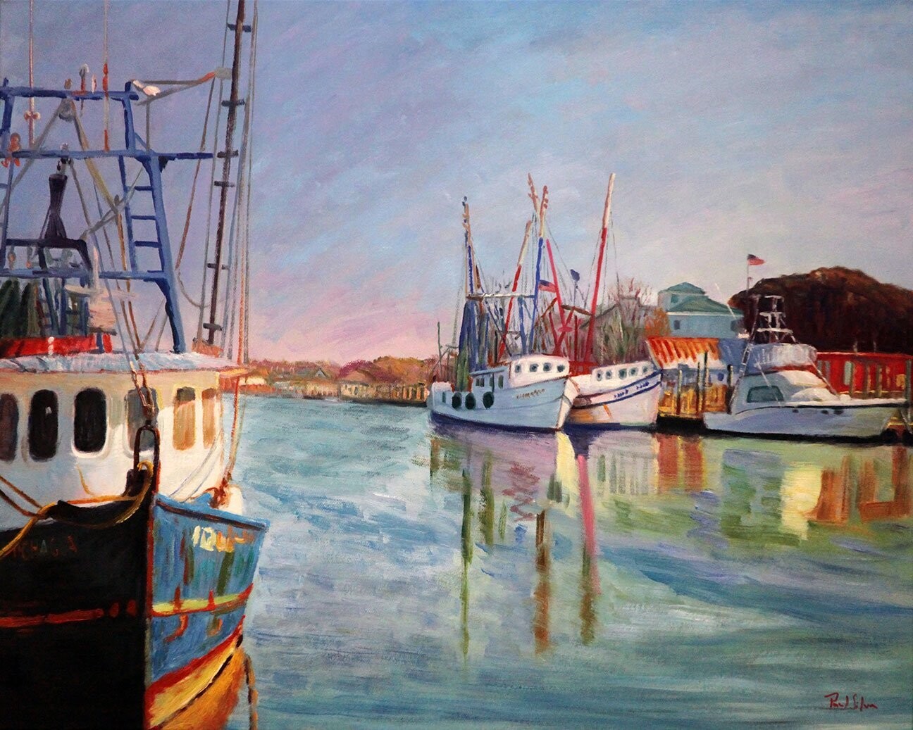 "Shem Creek Shrimpers" Hand Painted Oil 30x24