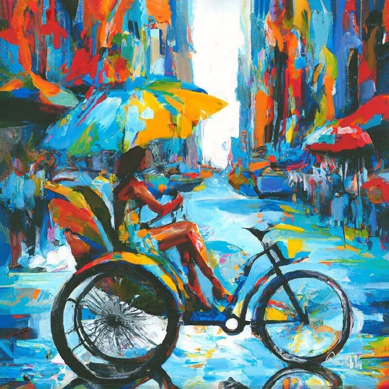 "Pedi Cab Blues" Mixed Media Original 12 x 12