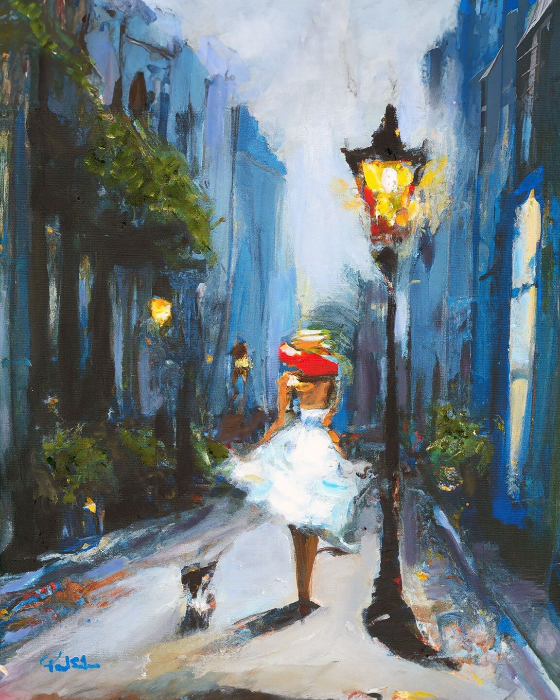 "White Dress Belle Walking the Dog"