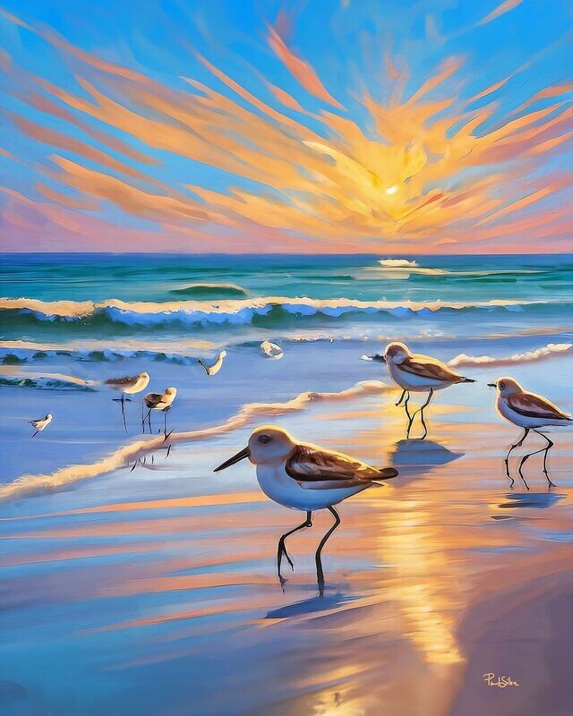 "Sandpipers on Sullivans" Colorful Painter Series