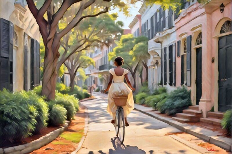 "Bicycling the Neighborhood" Colorful Painter Series