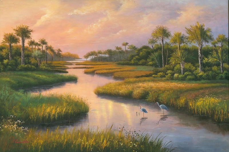 "Lowcountry Marsh Life" 36x24 Hand-painted Oil