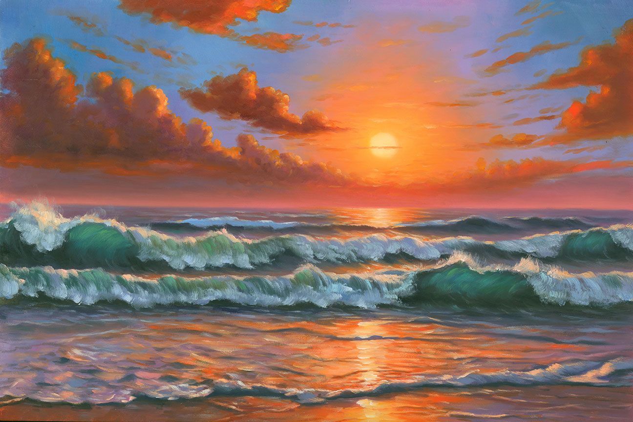"Ocean Sunrise" 36x24 Hand-painted Oil