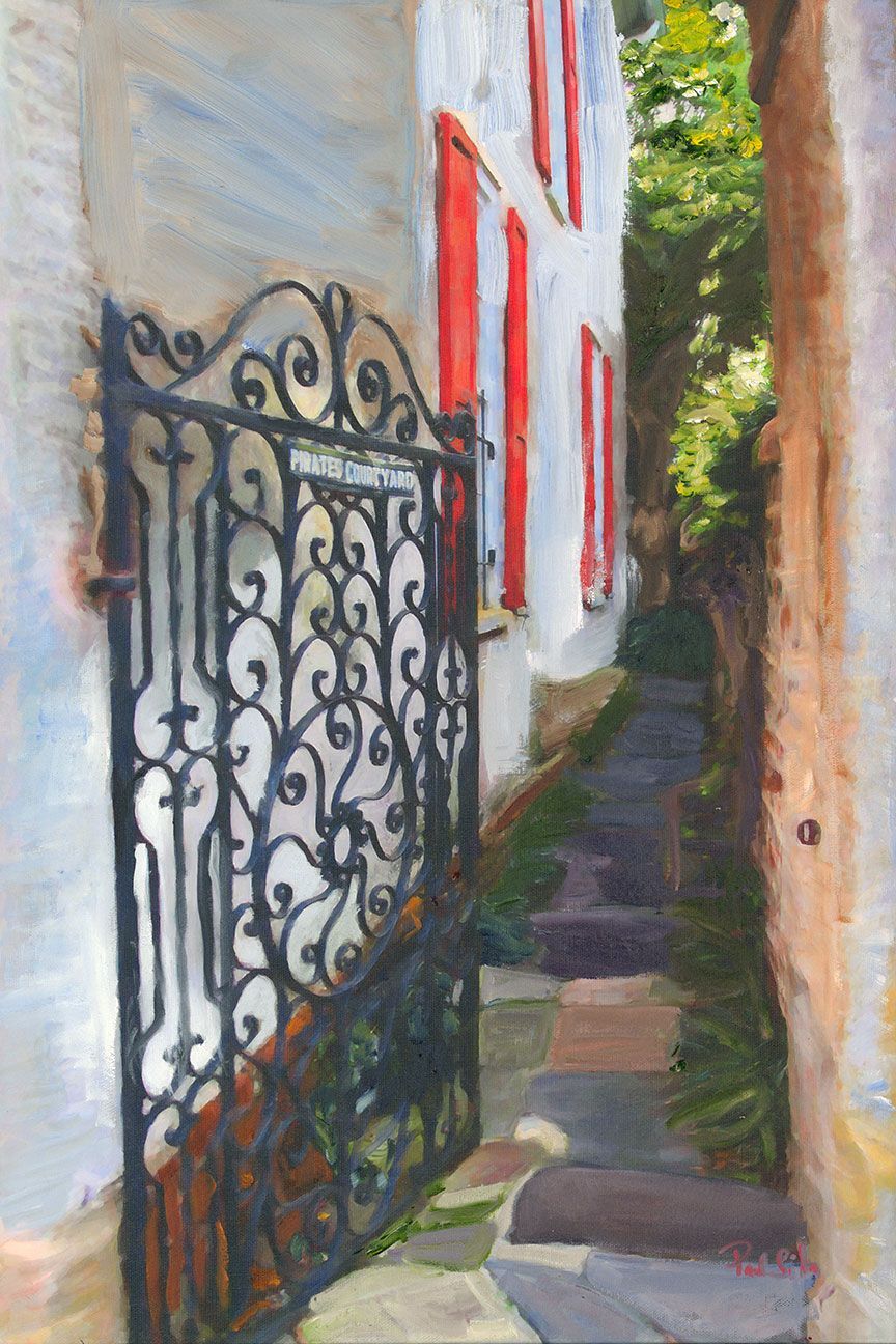 "Pirates Courtyard" Hand Painted Oil 16x24