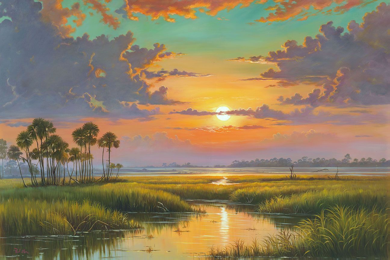 "Lowcountry Marsh Sunset-2" 54x36Hand-painted Oil