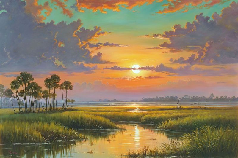 "Lowcountry Marsh Sunset-2" 54x36Hand-painted Oil