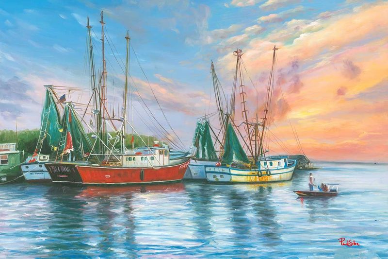 "Shem Creek Fleet" Hand-painted Oil