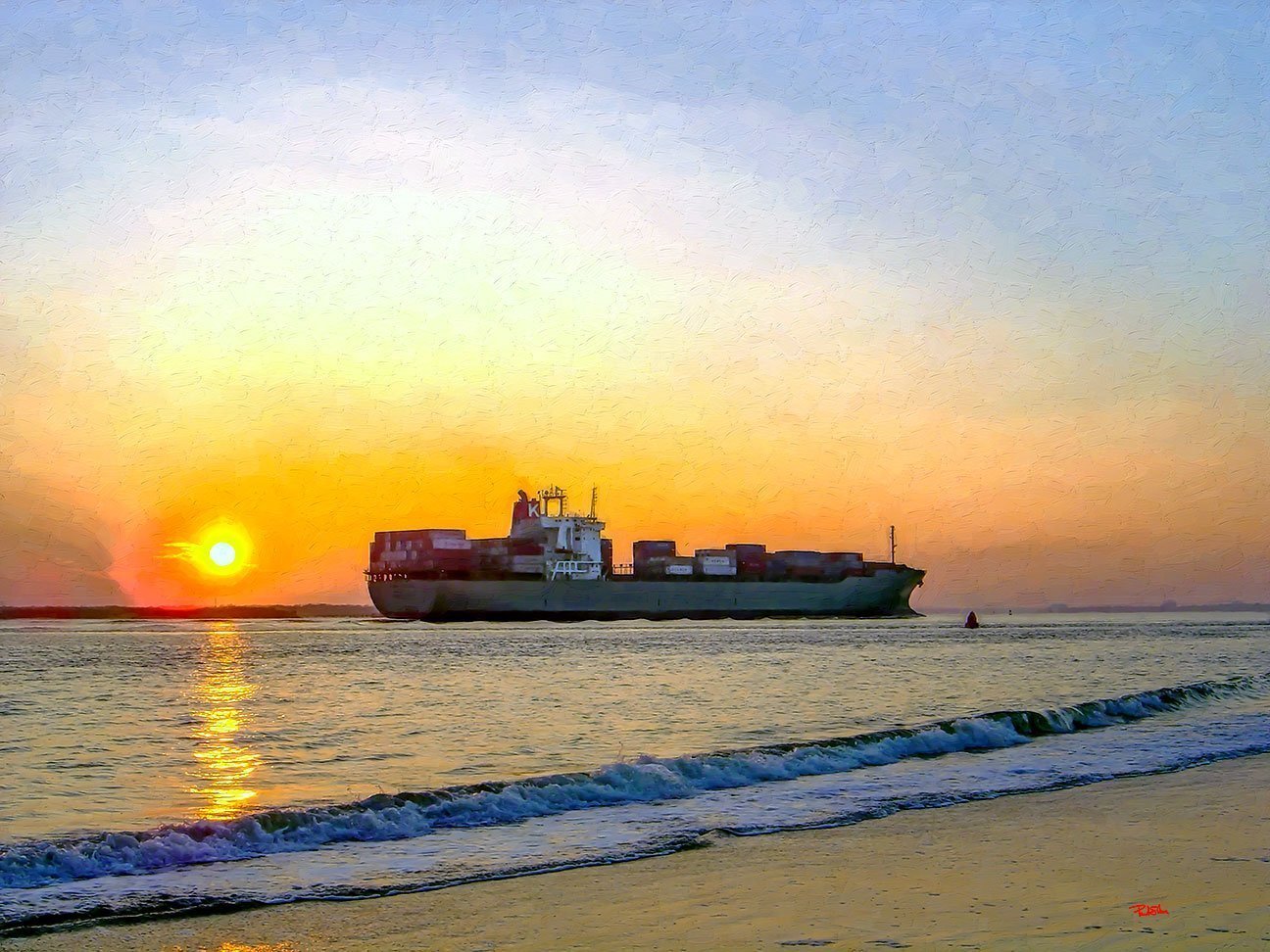 "Charleston Sunset Container Ship"