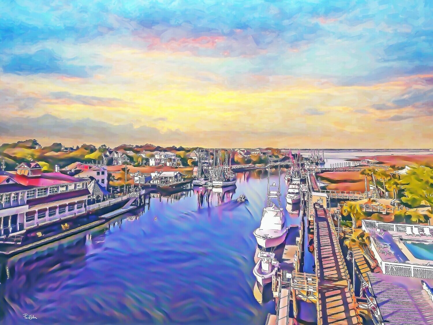 "Shem Creek Birdseye View" Colorful Painter Series
