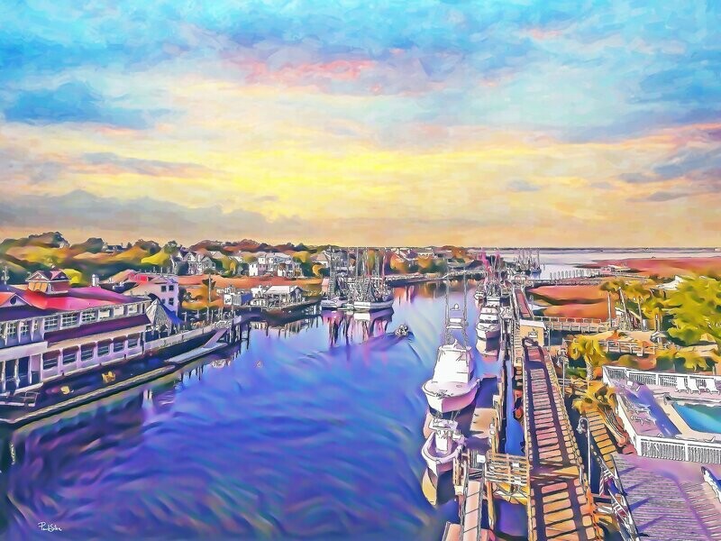 "Shem  Creek Birdseye View" Colorful Painter Series