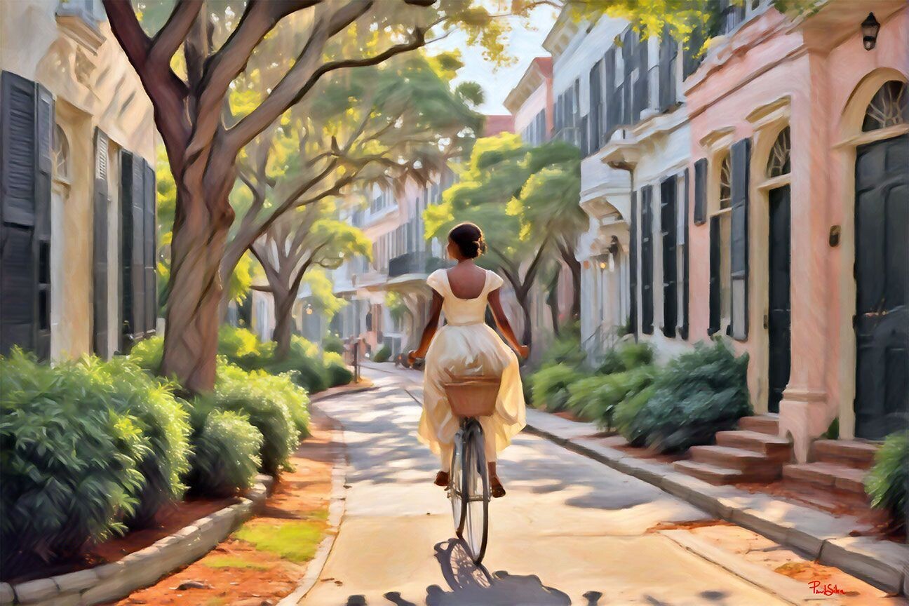 "Bicycling the Neighborhood" Colorful Painter Series