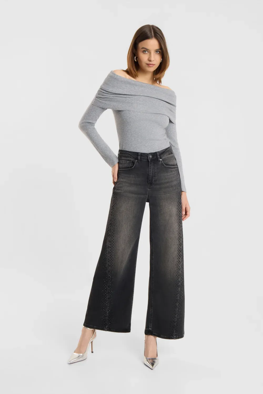 Broek Sventy Crop Bling Dark Grey 202624/9369/980 - Raffaello Rossi