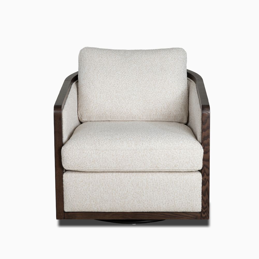 Havana Occasional Swivel Chair, Fabric Color: Flanders Flax, Finish: Chocolate Burl
