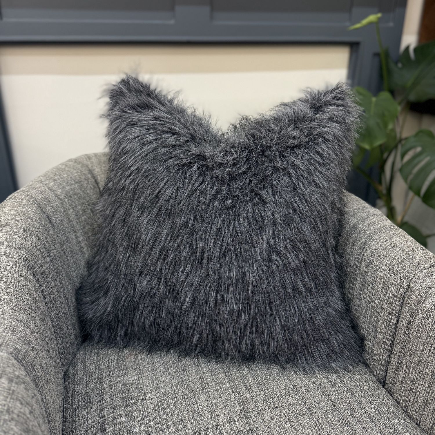 Slate Faux Fur 23&quot; Throw Pillow