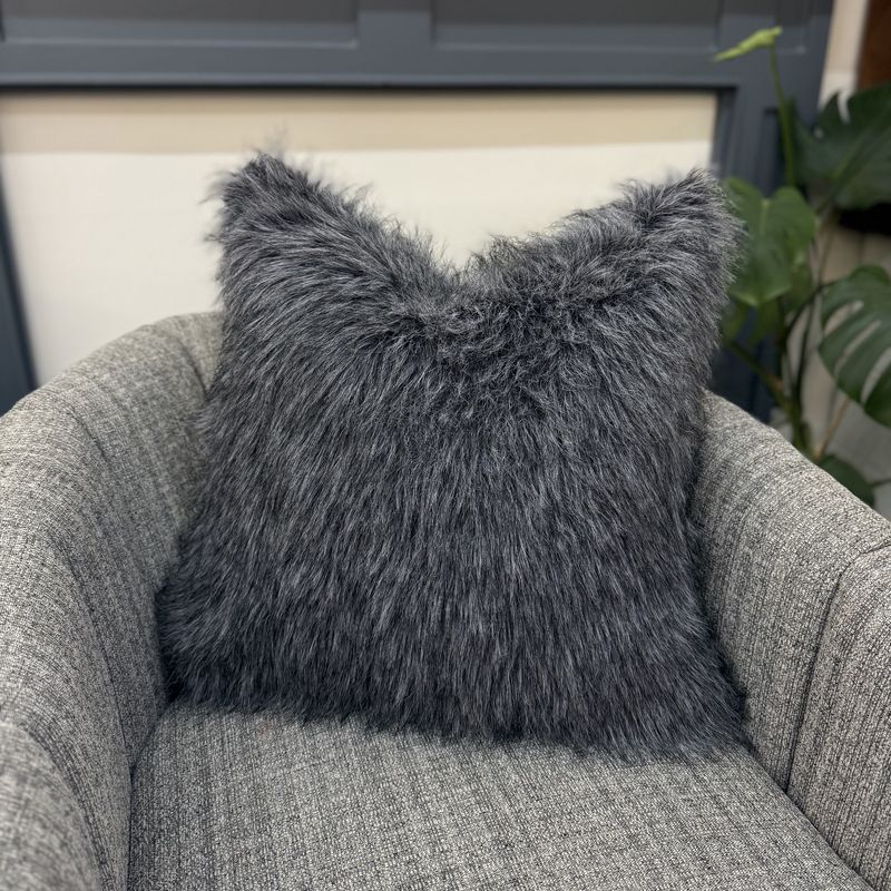 Slate Faux Fur 23&quot; Throw Pillow