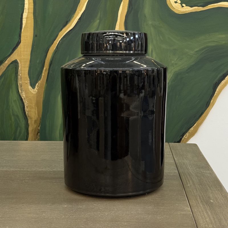 Black Ceramic Oversized Urn Vase with Lid