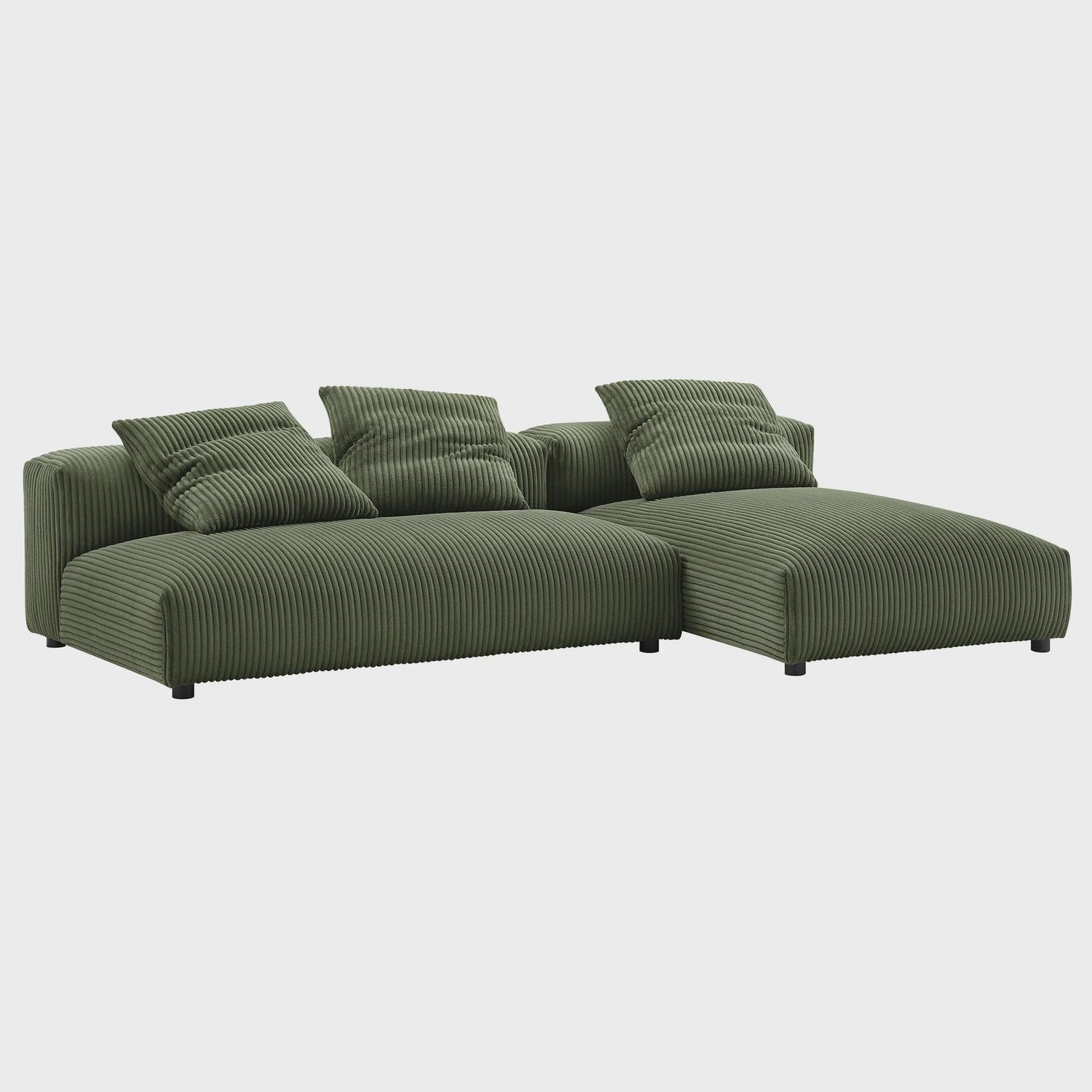 Solace 2-Piece Modular Corduroy Upholstered Sectional Sofa With Chaise in Fern