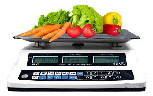 Balanza Digital Comercial Kuma 30 Kilos Certificada Por Latu Blanco, Color: Blanco