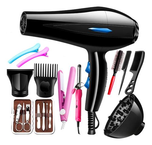 Set De Secador De Pelo 12 Piezas -planchita-buclera-peines Genérico, Color: Genérico