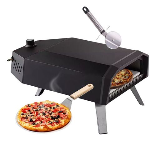 Horno A Gas Portatil Con Piso Piedra + Pala + Cortador Negro