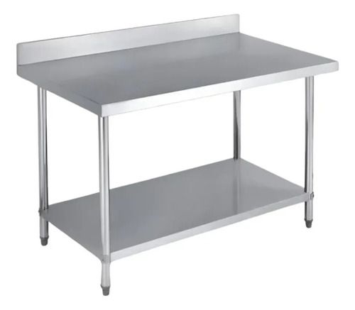 Mesa De Acero Inox De Trabajo Con Zócalo Y Estante 140 Cm