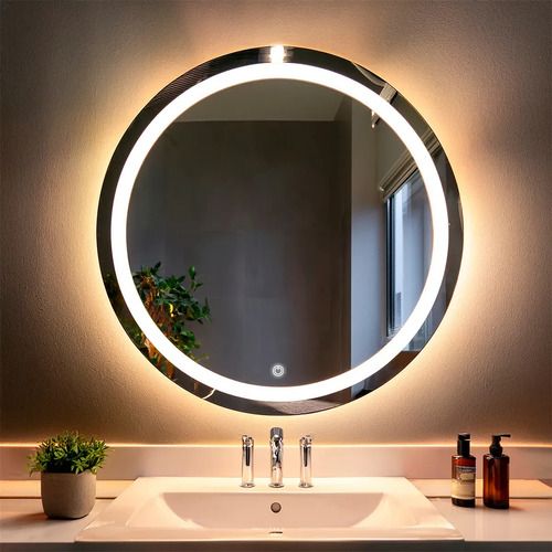 Espejo Touch Con Luz Led Cálida Y Fría Redondo 80 Cm Blanco ideal para baños grandes, comedores o comercios