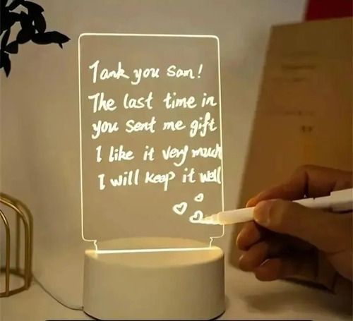 Lampara Veladora Mensaje Luz Led 3d Pizarra Lapiz Usb Blanco