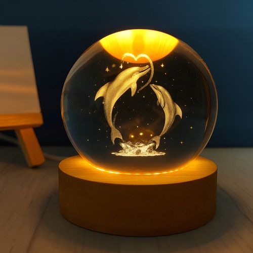 Lámpara De Mesa 3d Veladora Forma De Corazón De Delfín Delfín Corazón