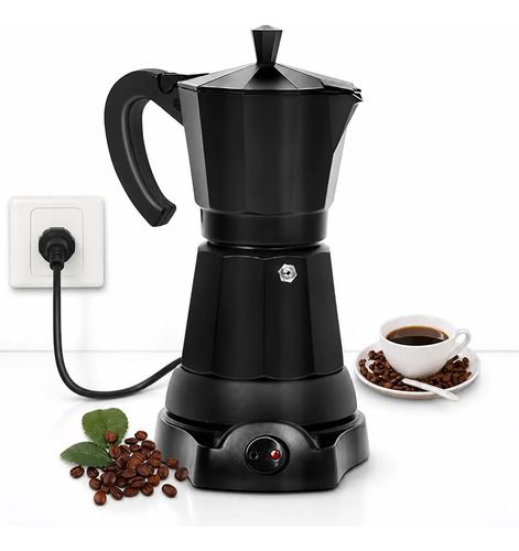 Cafetera Italiana De Espresso Moka Eléctrica Para 6 Tazas Negro
