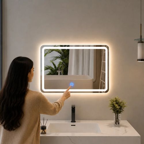 Espejo Touch Con Luz Led Cálida Y Fría Rectangular 70 X 50cm Blanco