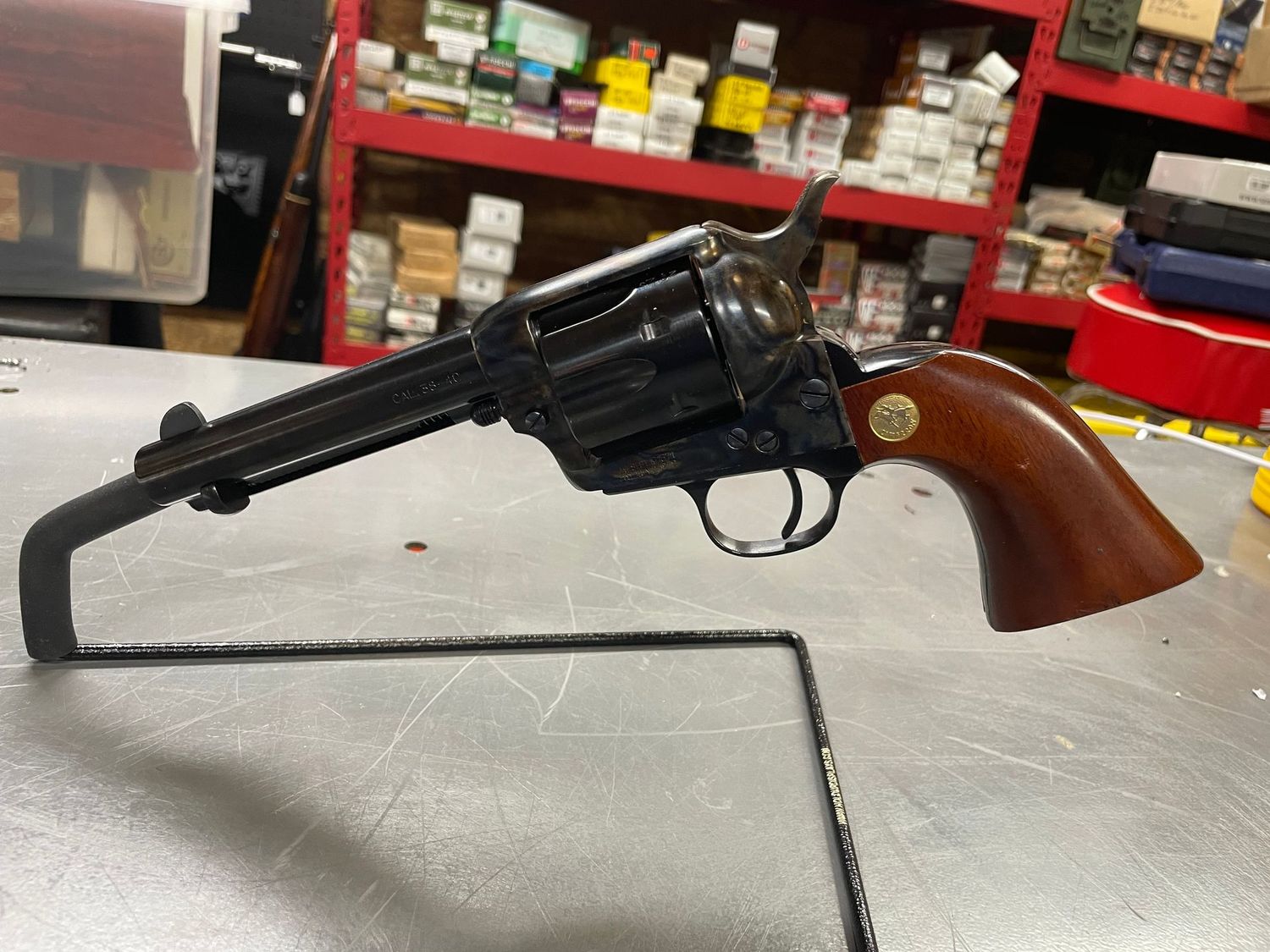 Cimmaron SAA clone, 4 3/4 inch, 38-40 caliber, blued with cased colors, original box, Excellent/unfired