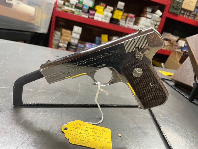 Colt Model 1908, 380 auto, Nickel, 1928, 1 Colt mag, very good condition Colt Model 1908, 380 auto, Nickel, 1928, 1 Colt mag, very good condition