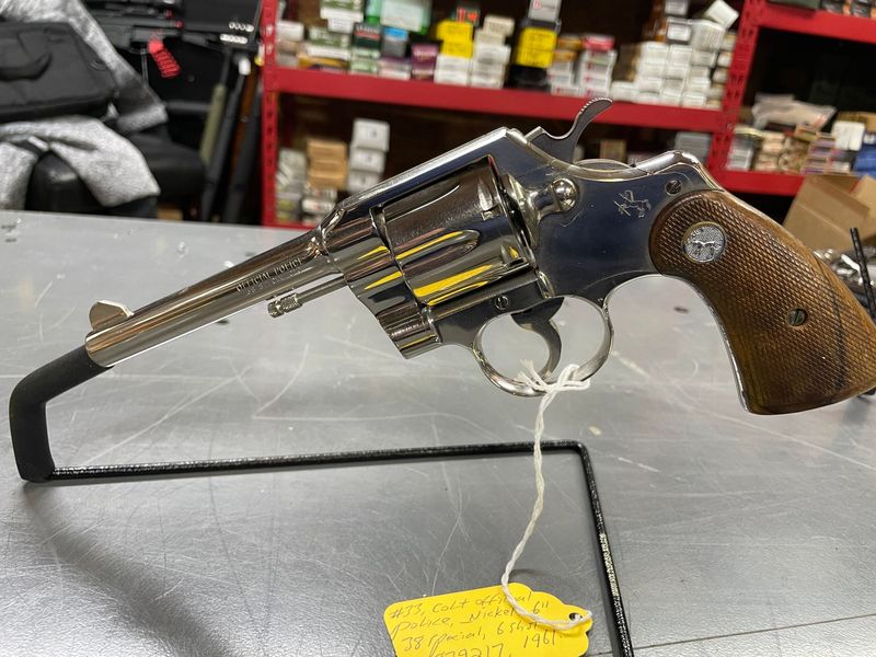 Colt Official Police, 1961, Nickel, 6 inch, 38 Special. Very good condition Colt Official Police, 1961, Nickel, 6 inch, 38 Special. Very good condition