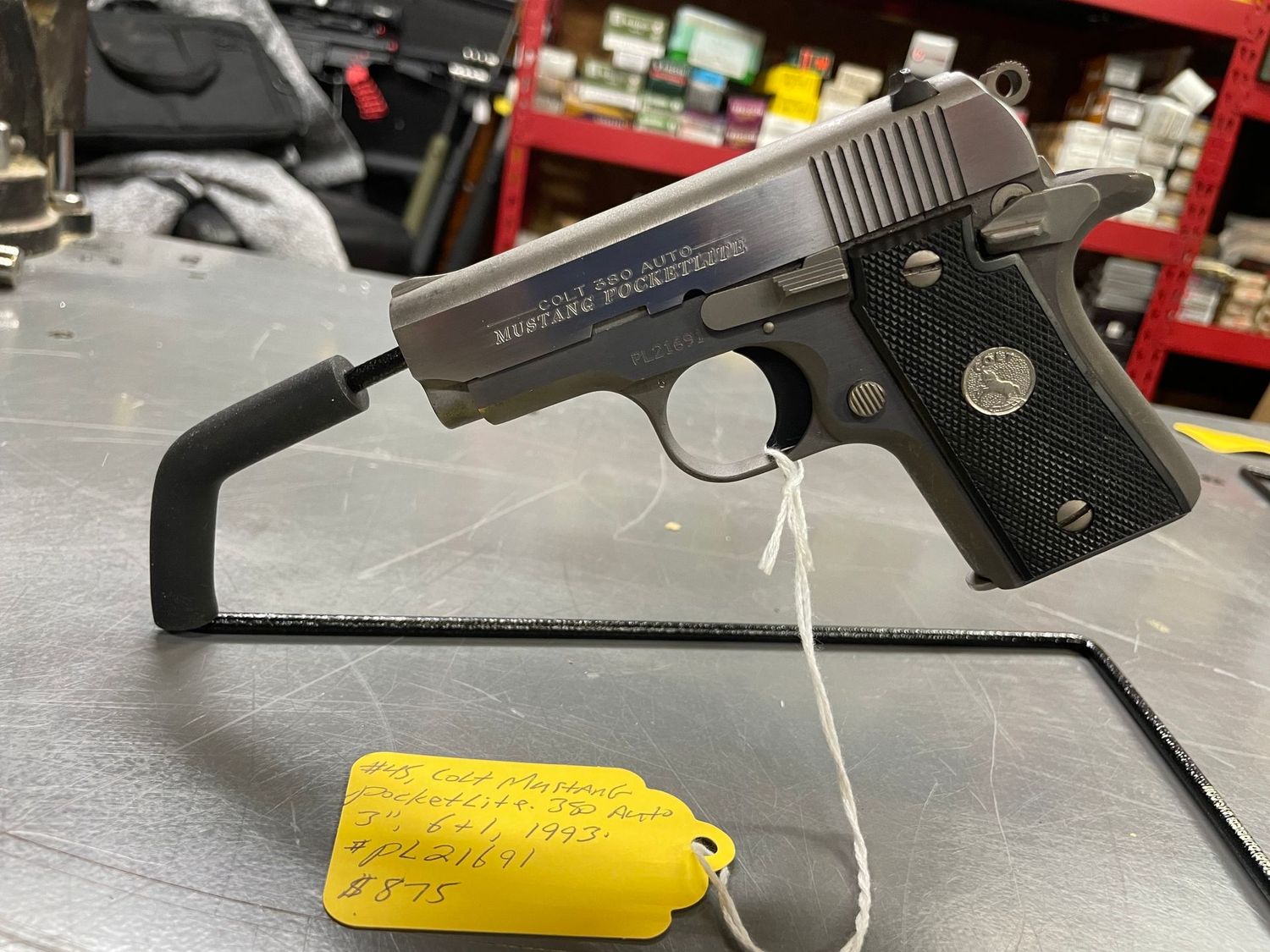 Colt Mustang Pocketlite, 1993, Stainless, 380 auto, 1 mag, very good condition