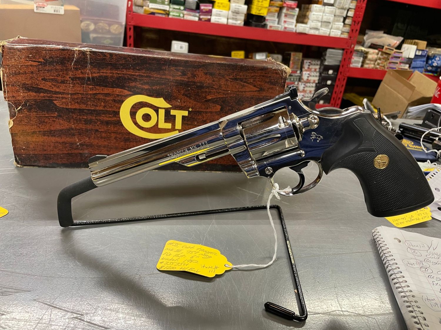 Colt Trooper MK III, 357 Magnum, 6 inch, Nickel, 1982, Excellent condition, original box.