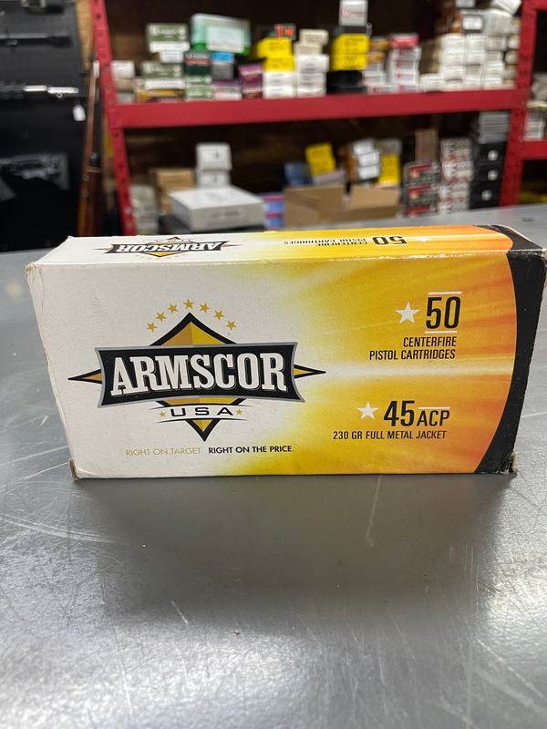 Armscor 45 ACP, 230gr FMJ. 50/box