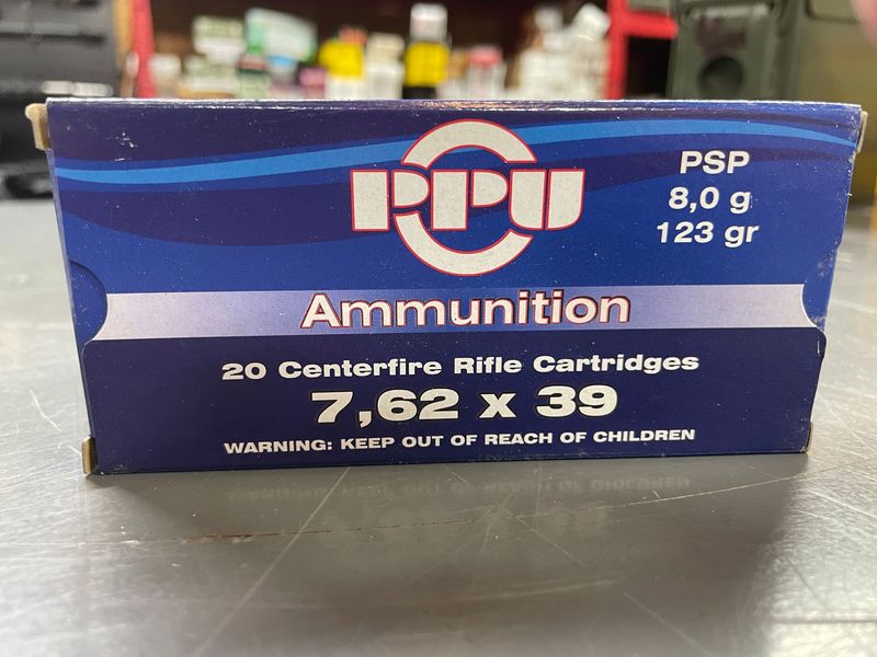PPU. 7.62x39, 123gr, soft points . 20/box