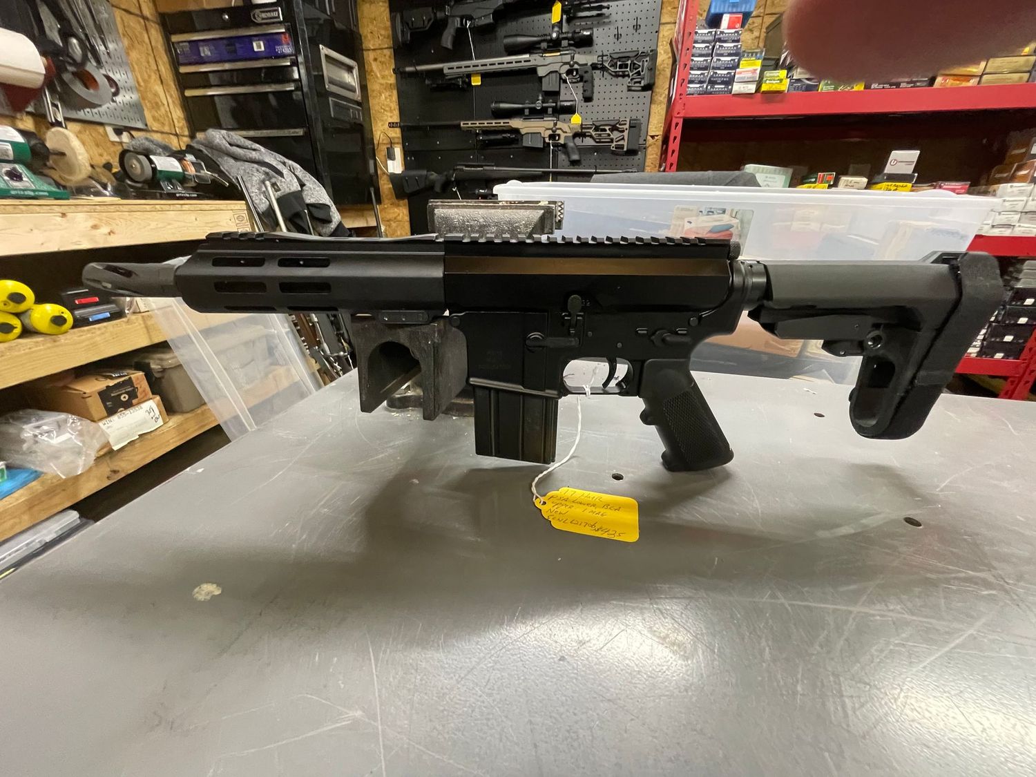 Palmetto State Armory lower, Bear Creek Arsenal upper, 8 inch 17 HMR caliber AR 15 pistol with adjustable brace. 1 mag included, No sights or optic, available on request