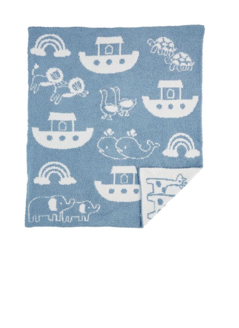 Noah’s  Ark  Chenille  Blanket  Blue