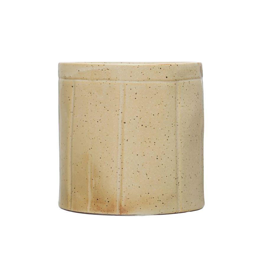 DDECORATIVE STONEWARE CROCK W/DEBOSSED LINES