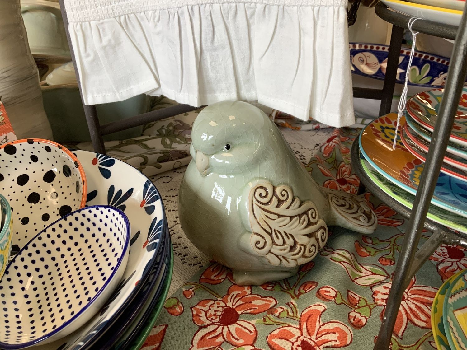 Large Aqua Stoneware Bird