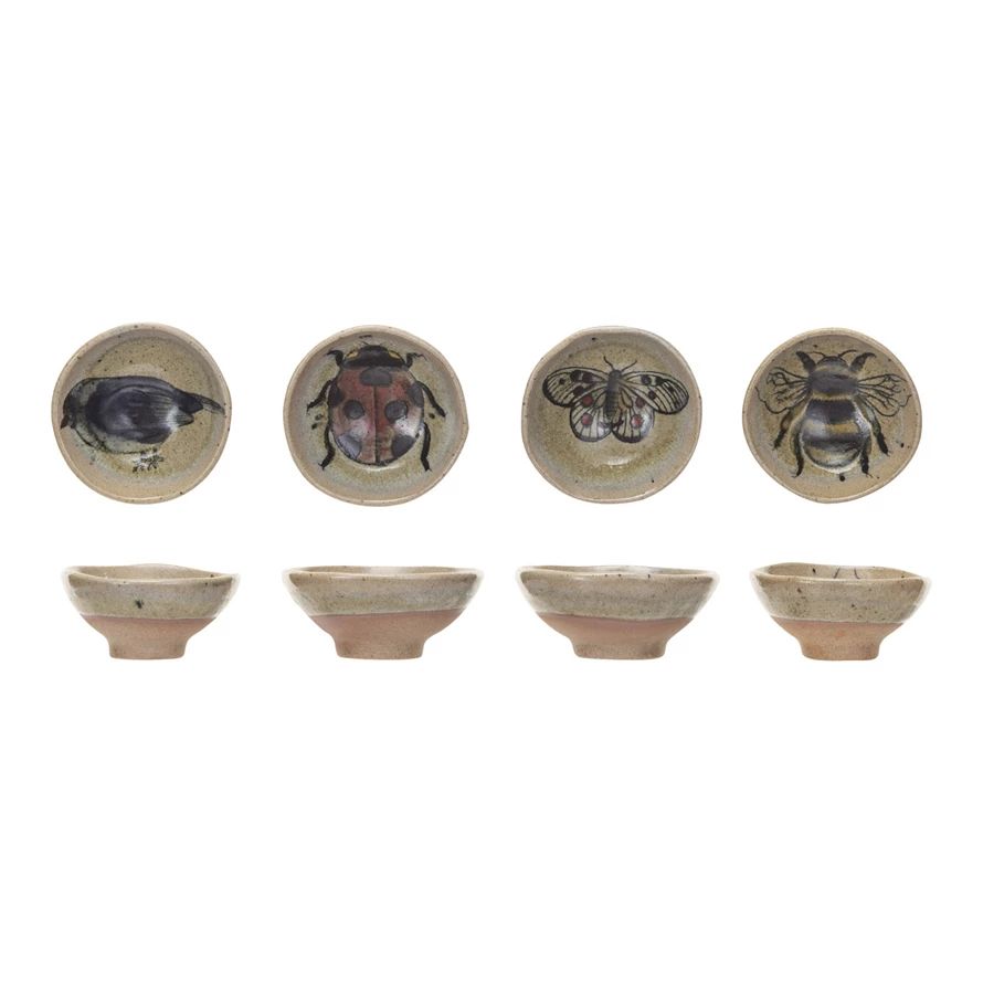 STONEWARE DISH INSECT/BIRD